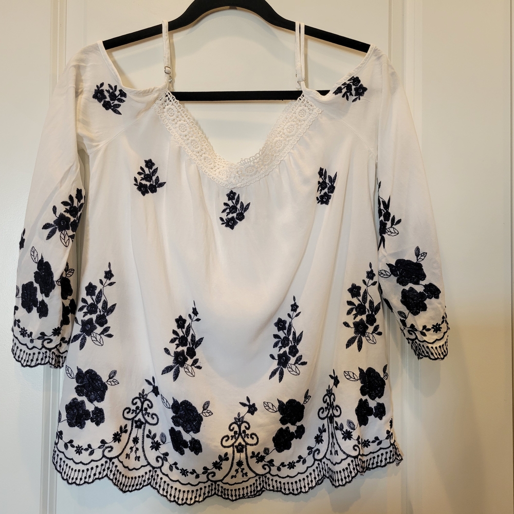 Elegant White and Black Floral Women's Top